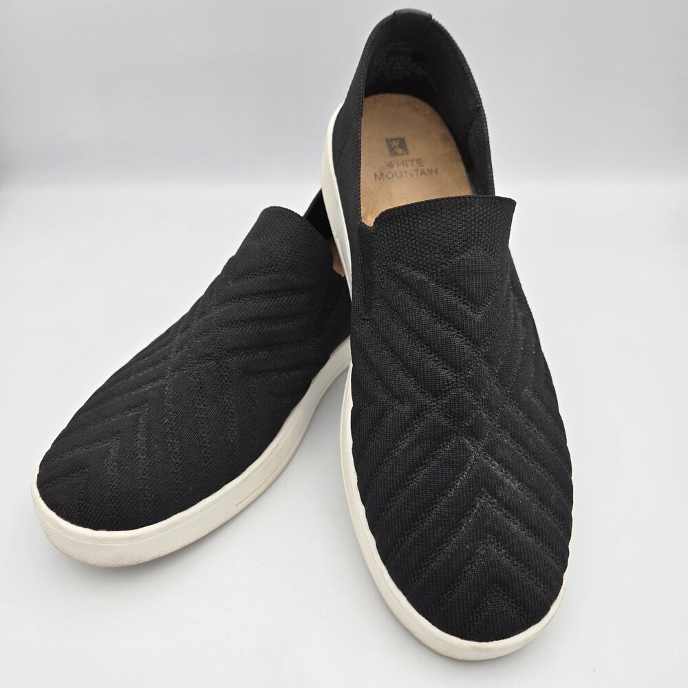 White Mountain Knit Slip‑On Sneakers – Black – Women’s 8.5